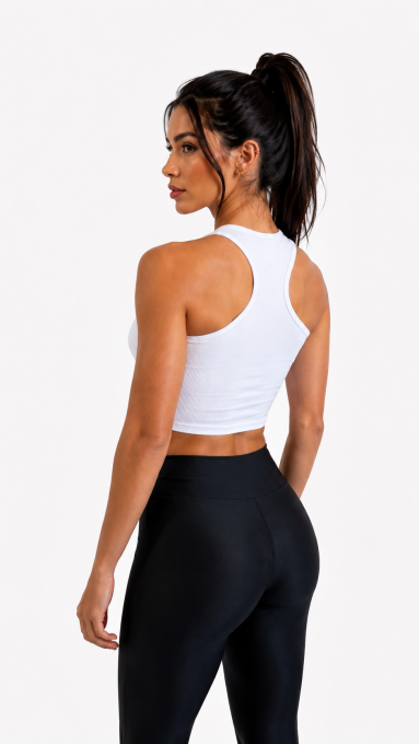 T-Shirt Regata Cropped Essential Fitness Feminina Branca
