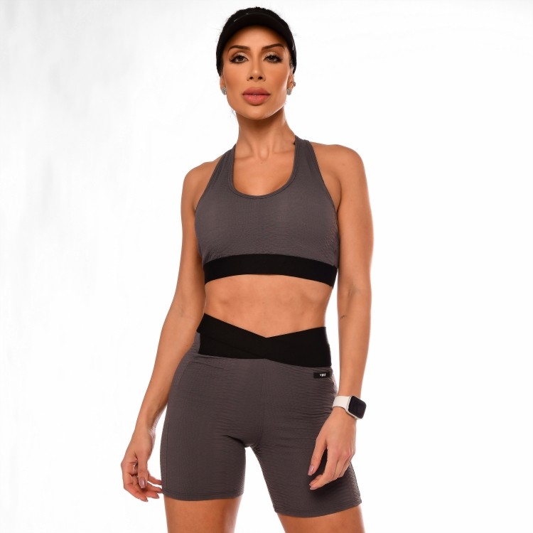 Top Fitness Feminino Cinza Croco