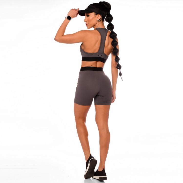 Top Fitness Feminino Cinza Croco