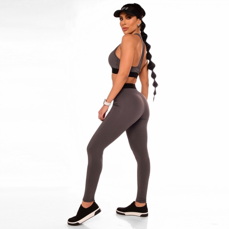 Calça Legging Fitness Feminina Cinza Croco